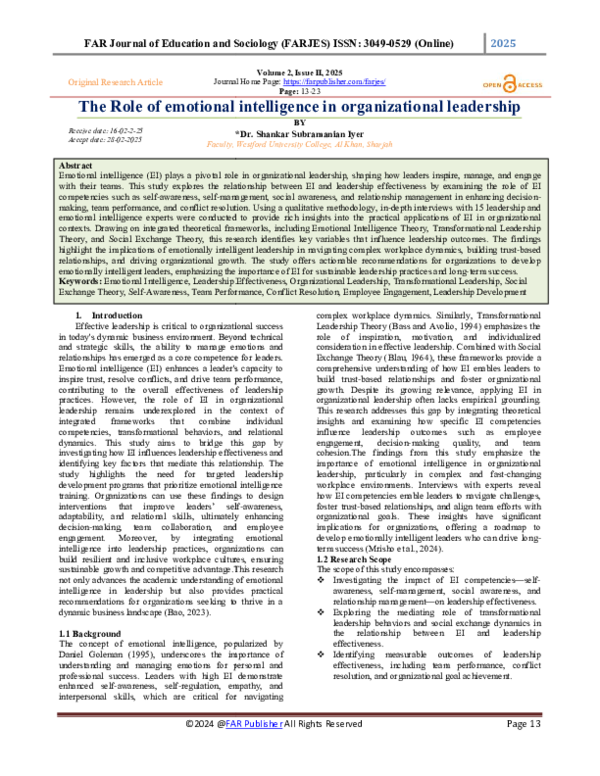 (PDF) The Role of emotional intelligence in organizational leadership