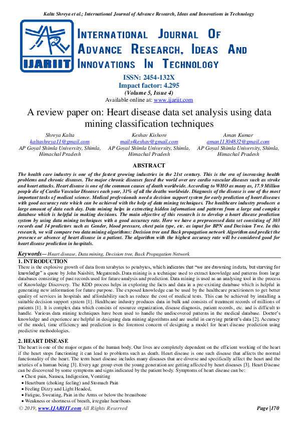 (PDF) A review paper on: Heart disease data set analysis using data ...