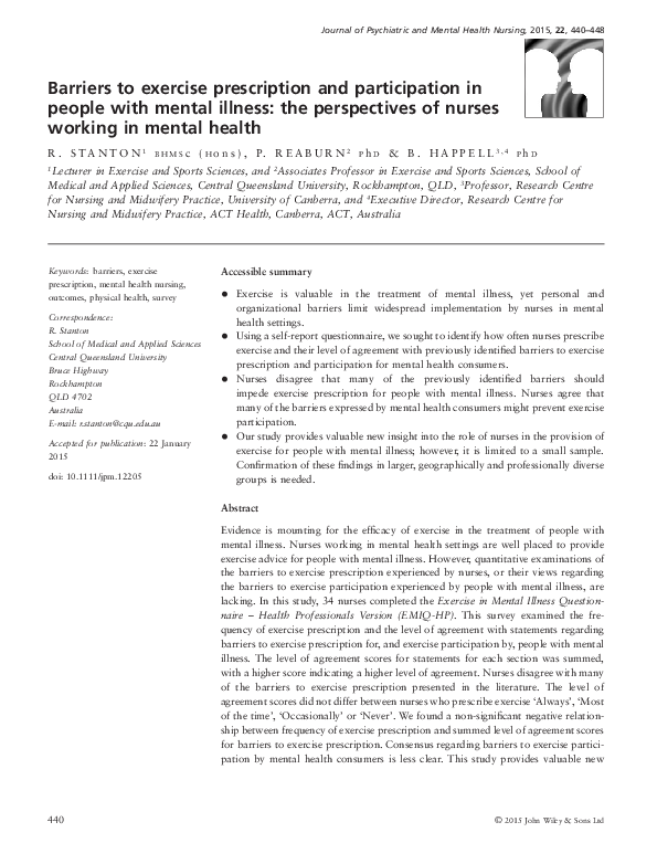 (PDF) Barriers to exercise prescription and participation in people ...