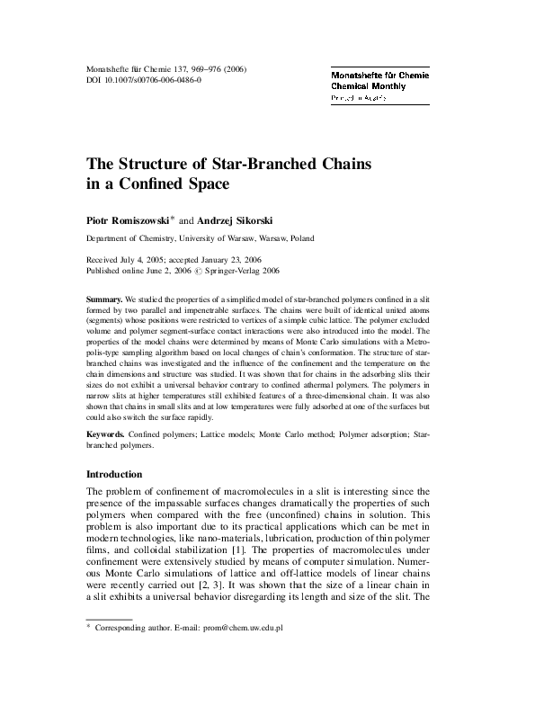 (PDF) The Structure of Star-Branched Chains in a Confined Space