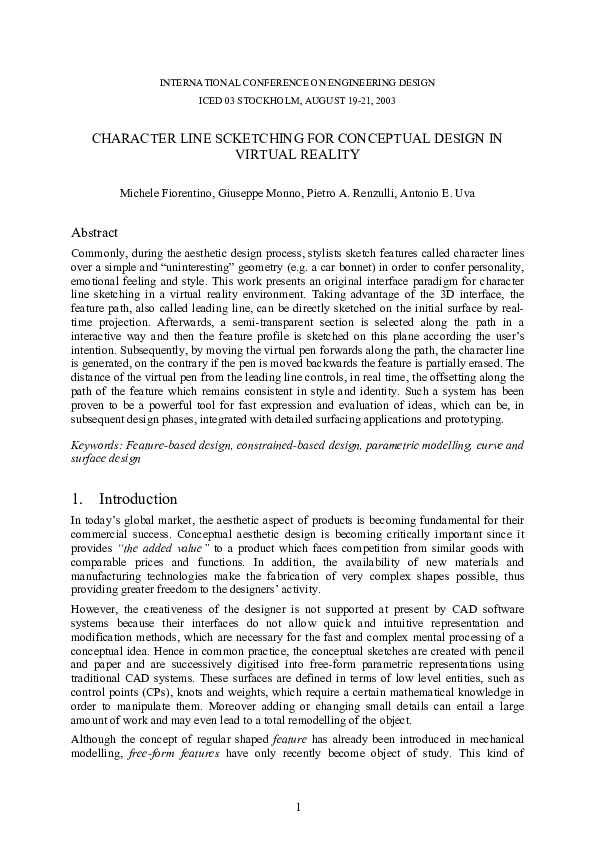 (PDF) Character Line Scketching for Conceptual Design in Virtual Reality