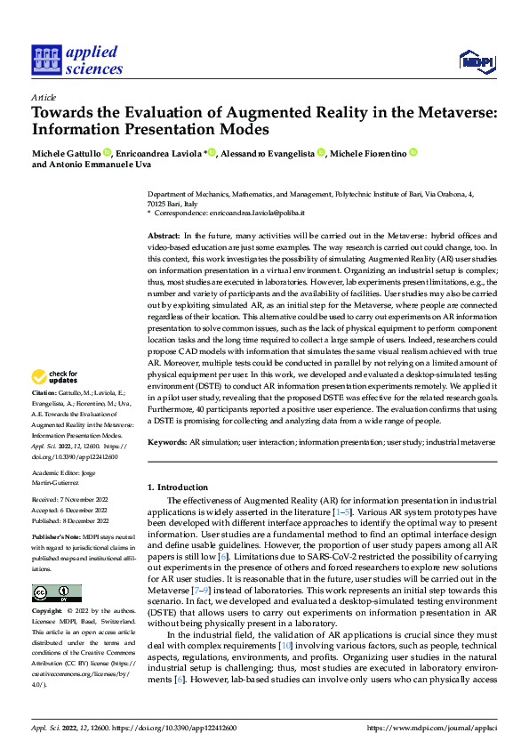 (PDF) Towards the Evaluation of Augmented Reality in the Metaverse ...
