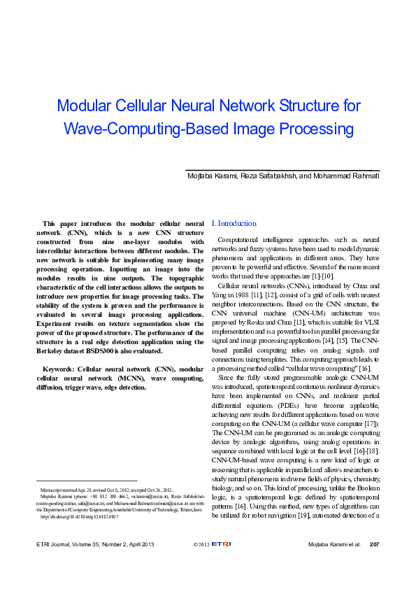 (PDF) Modular Cellular Neural Network Structure for Wave-Computing ...