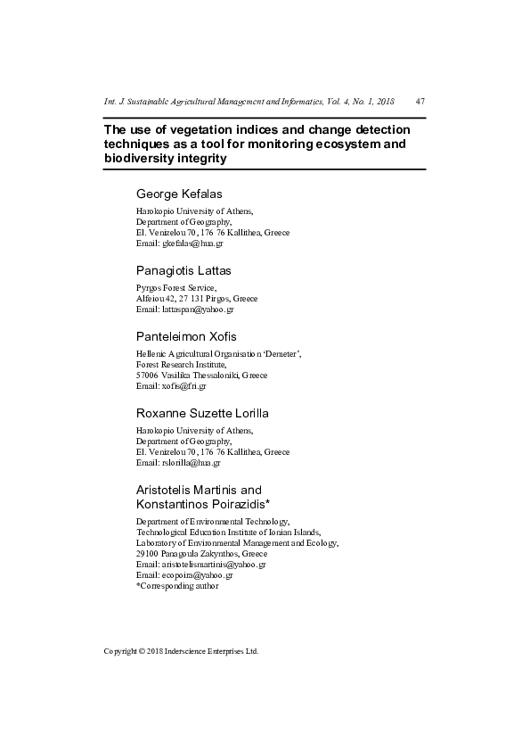(PDF) The use of vegetation indices and change detection techniques as ...