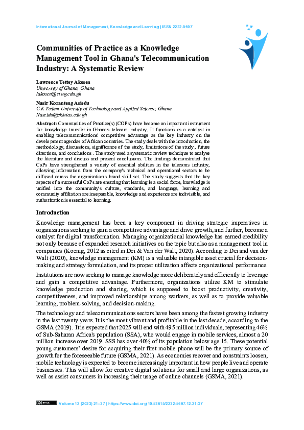 (PDF) Communities of Practice as a Knowledge Management Tool in Ghana's ...