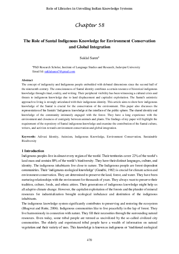 (PDF) The Role of Santal Indigenous Knowledge for Environmental ...