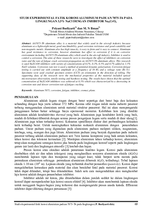 (PDF) STUDI EXPERIMENTAL FATIK KOROSI ALUMINIUM PADUAN 7075-T6 PADA ...