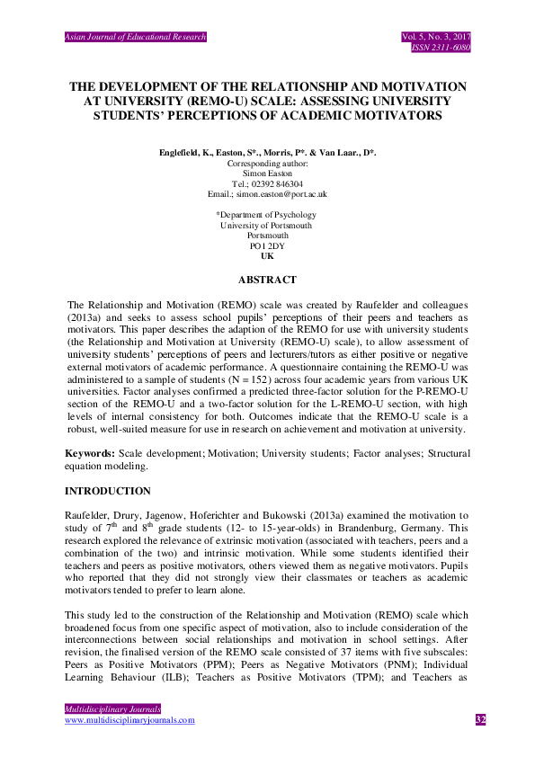 (PDF) The development of the relationship and motivation at university ...