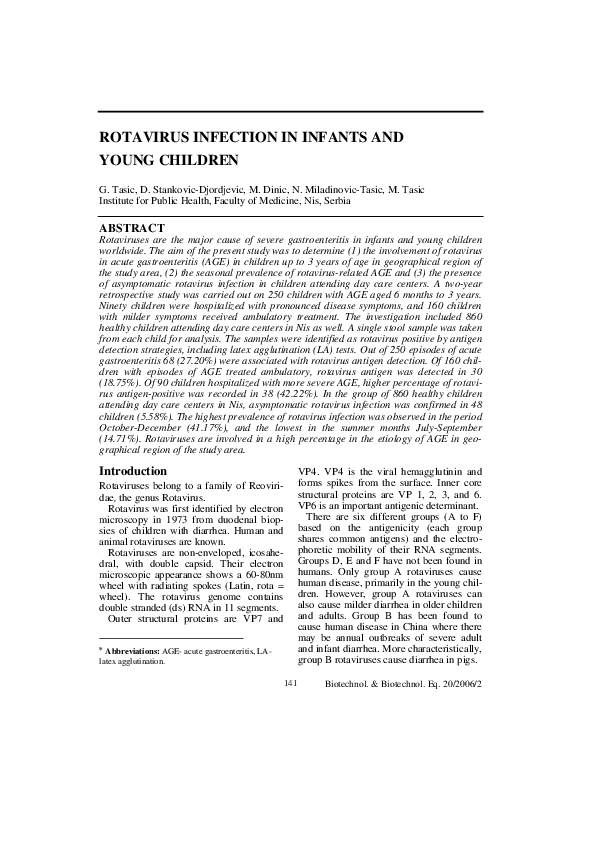 (PDF) Rotavirus Infection in Infants and Young Children