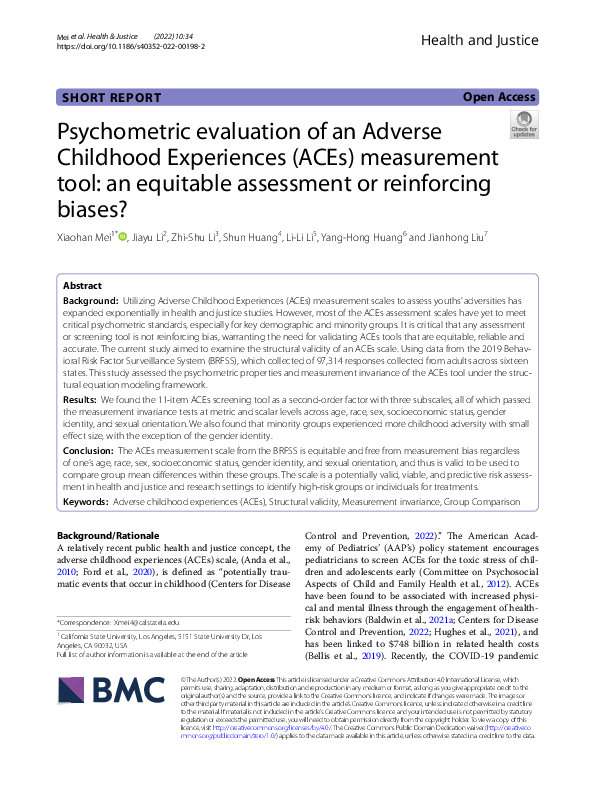 (PDF) Psychometric evaluation of an Adverse Childhood Experiences (ACEs ...