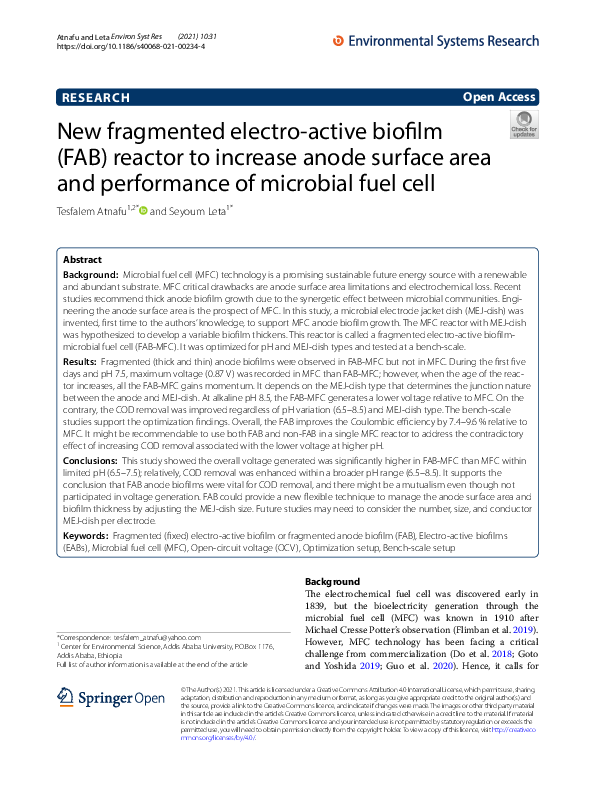 (PDF) New fragmented electro-active biofilm (FAB) reactor to increase ...