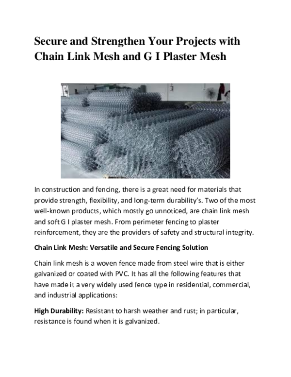 (PDF) Secure and Strengthen Your Projects with Chain Link Mesh and G I ...
