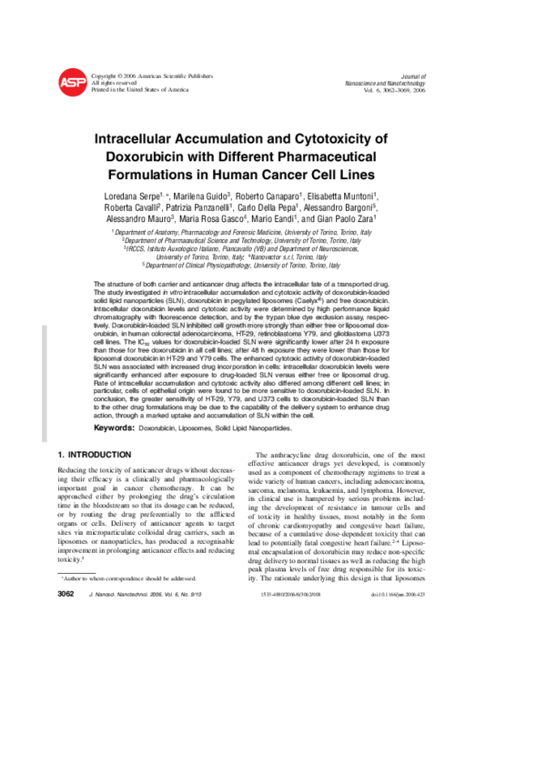 (PDF) Intracellular Accumulation and Cytotoxicity of Doxorubicin with ...