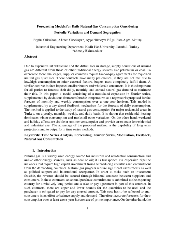 (PDF) Forecasting Models for Daily Natural Gas Consumption Considering ...