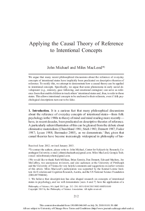 (PDF) Applying the Causal Theory of Reference to Intentional Concepts