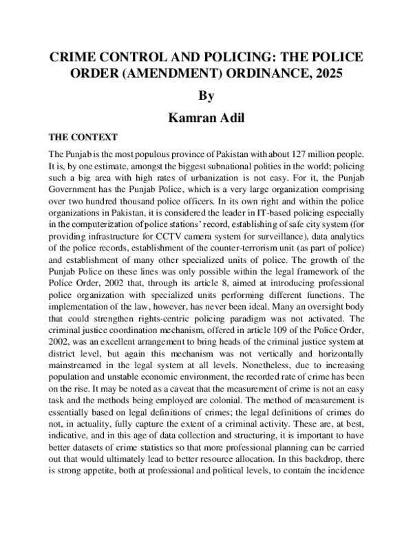 (PDF) CRIME CONTROL AND POLICING: THE POLICE ORDER (AMENDMENT ...