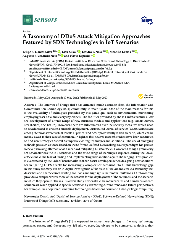 (PDF) A Taxonomy of DDoS Attack Mitigation Approaches Featured by SDN ...