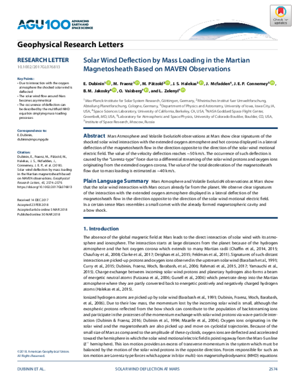 (PDF) Solar Wind Deflection by Mass Loading in the Martian ...