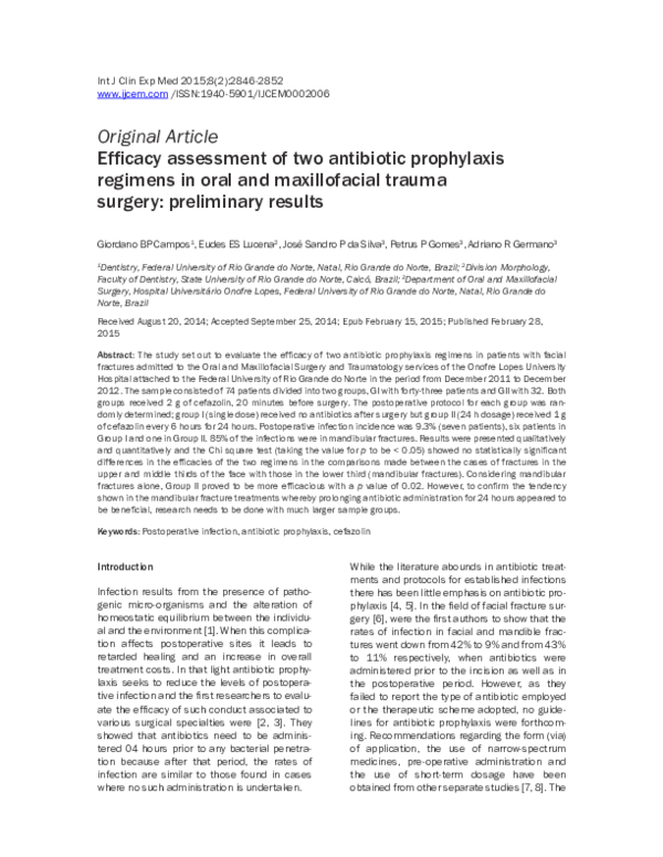 (PDF) Efficacy assessment of two antibiotic prophylaxis regimens in ...