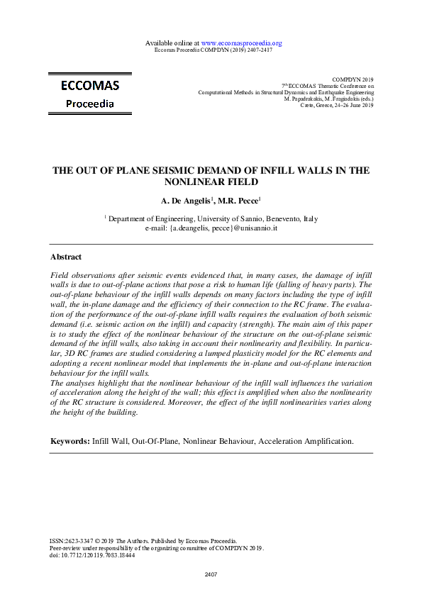 (PDF) The Out of Plane Seismic Demand of Infill Walls in the Nonlinear ...