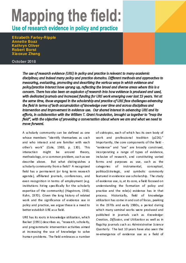 (PDF) Mapping the field : Use of research evidence in policy and practice