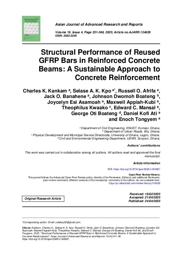 (PDF) Structural Performance of Reused GFRP Bars in Reinforced Concrete ...