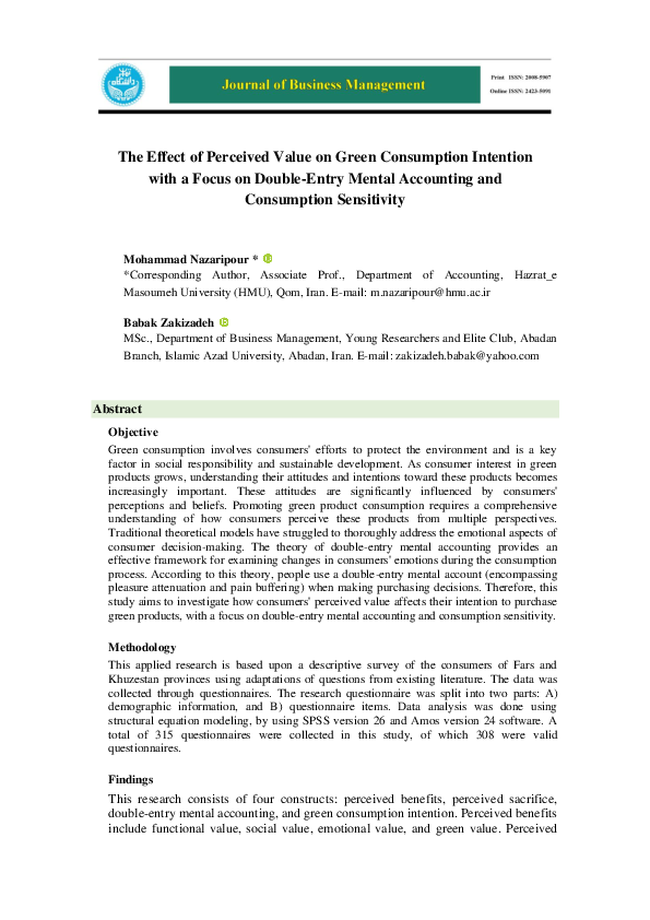 (PDF) The Effect of Perceived Value on Green Consumption Intention with ...