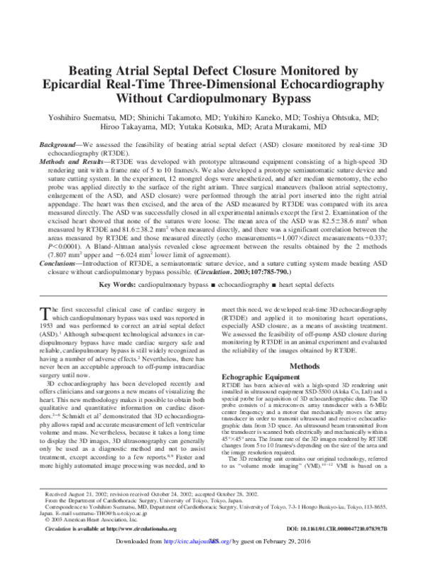 (PDF) Beating Atrial Septal Defect Closure Monitored by Epicardial Real ...
