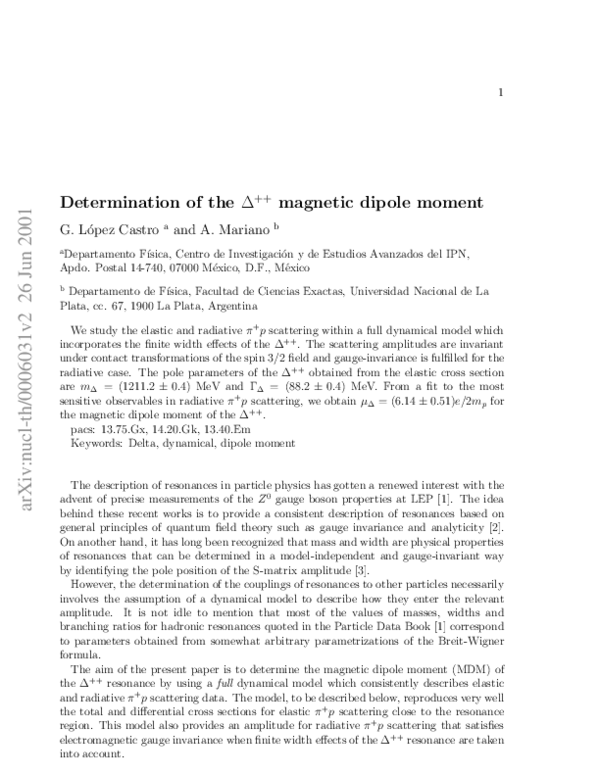 (PDF) Determination of the Δ++ magnetic dipole moment