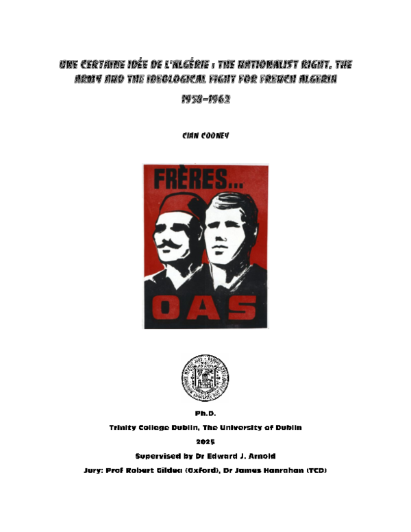 PDF) Une Certaine Ide de l'Algrie: The Nationalist Right, the Army and  the Ideological Fight for French Algeria