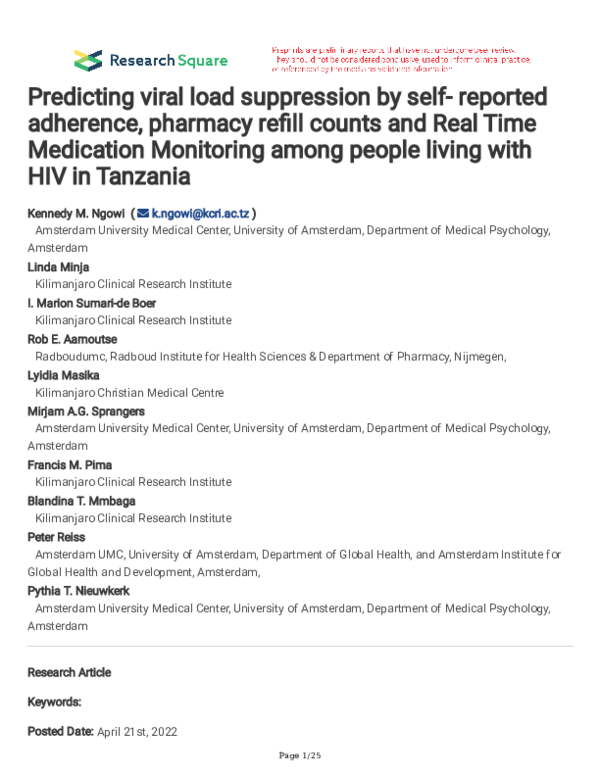 (PDF) Predicting viral load suppression by self- reported adherence ...