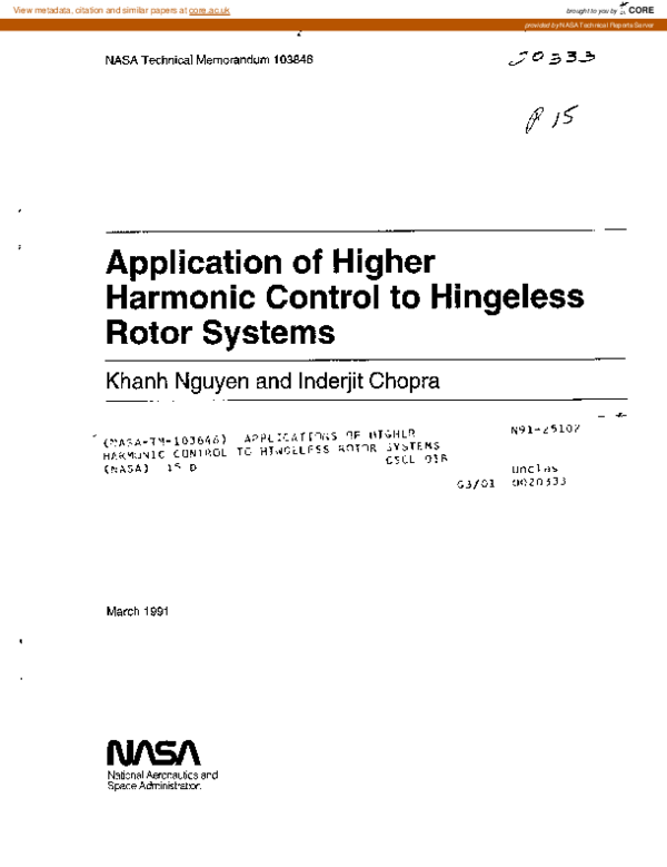 (PDF) Applications of higher harmonic control to hingeless rotor systems