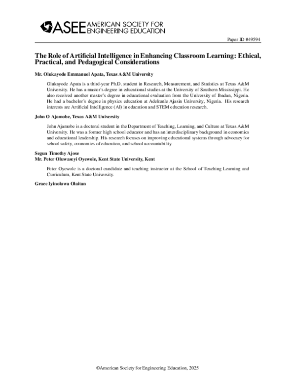 (PDF) The Role of Artificial Intelligence in Enhancing Classroom ...