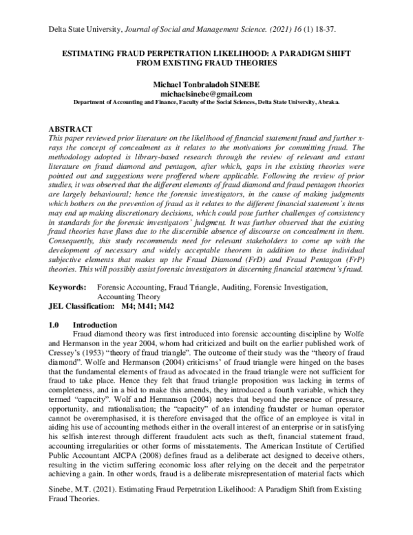(PDF) ESTIMATING FRAUD PERPETRATION LIKELIHOOD: A PARADIGM SHIFT FROM ...