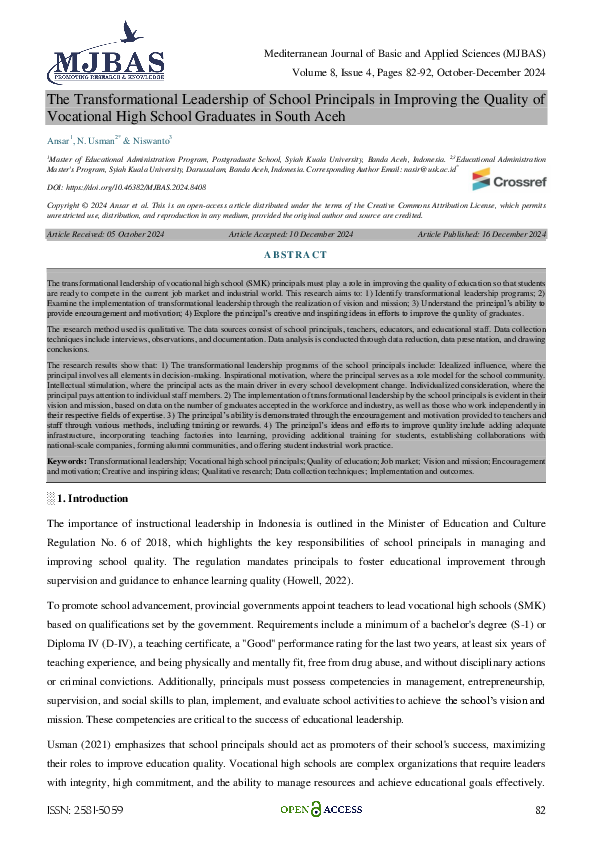 (PDF) The Transformational Leadership of School Principals in Improving ...