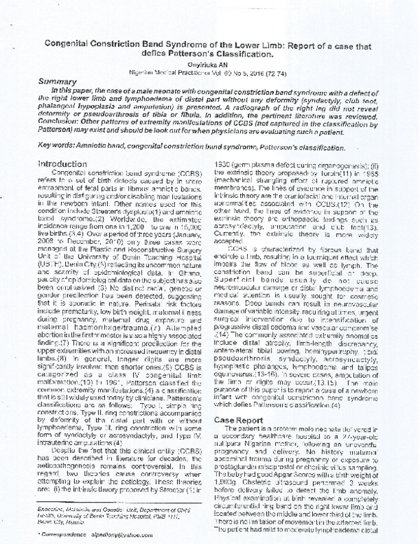 (PDF) Congenital constriction band syndrome of the lower limb: report ...