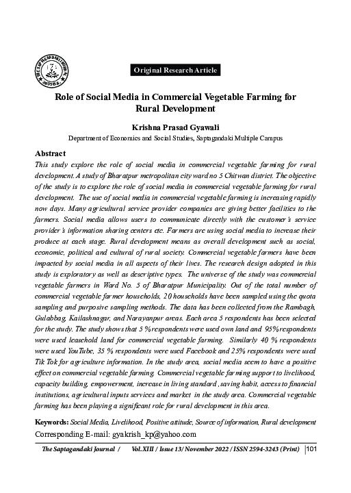 (PDF) Role of Social Media in Commercial Vegetable Farming for Rural ...