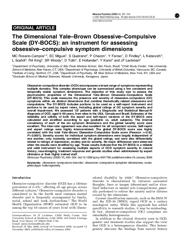 (PDF) The Dimensional Yale–Brown Obsessive–Compulsive Scale (DY-BOCS ...