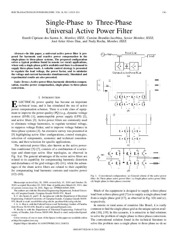 (PDF) Single-Phase to Three-Phase Universal Active Power Filter