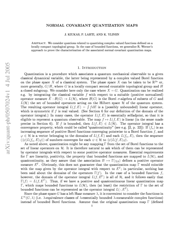 (PDF) Normal covariant quantization maps