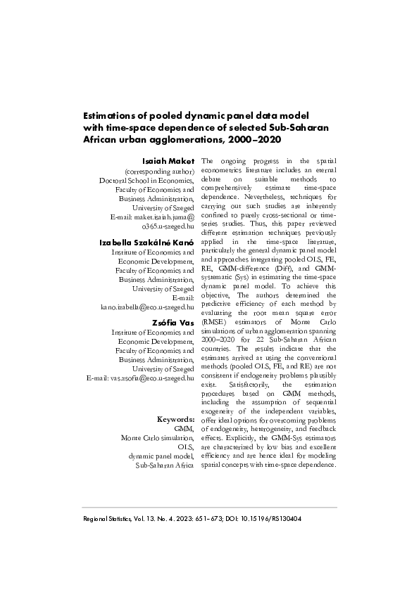 (PDF) Estimations of pooled dynamic panel data model with time-space ...