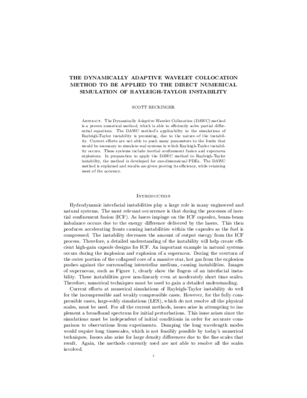 (PDF) The Dynamically Adaptive Wavelet Collocation Method to Be Applied ...