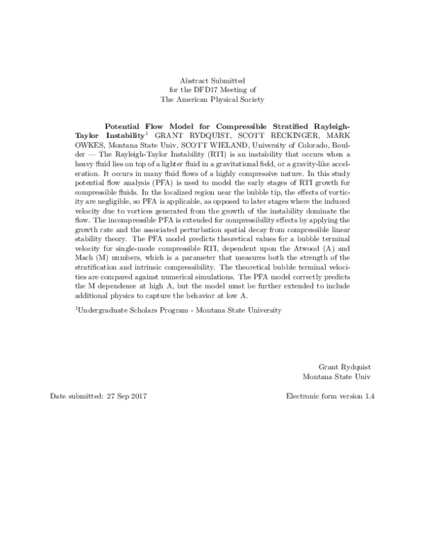 (PDF) Potential Flow Model for Compressible Stratified Rayleigh-Taylor ...