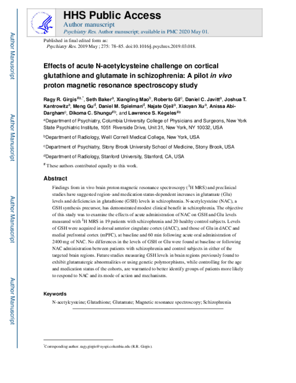 PDF) Effects of acute N-acetylcysteine challenge on cortical
