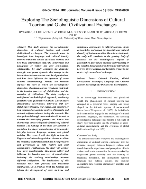 (PDF) Exploring The Sociolinguistic Dimensions of Cultural Tourism and ...