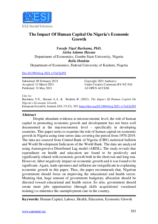 (PDF) The Impact Of Human Capital On Nigeria's Economic Growth