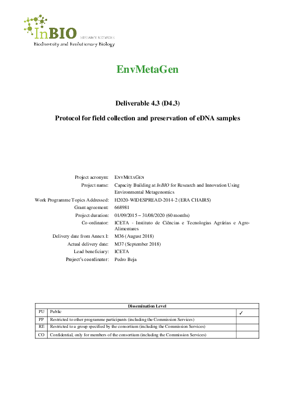 (PDF) Deliverable 4.3 (D4.3): Protocol for field collection and ...