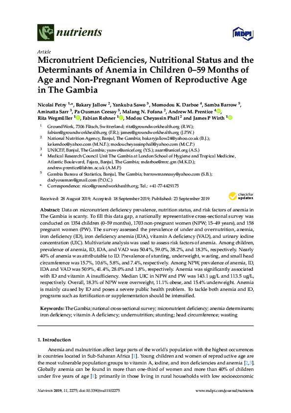 (PDF) Micronutrient Deficiencies, Nutritional Status and the ...