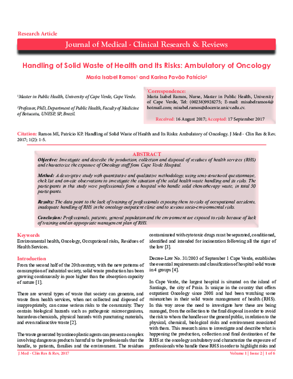 (PDF) Handling of Solid Waste of Health and Its Risks: Ambulatory of ...