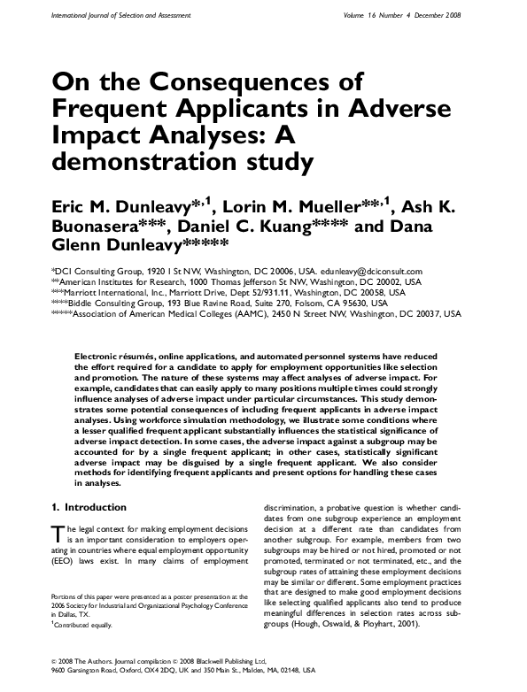 (PDF) On the Consequences of Frequent Applicants in Adverse Impact ...